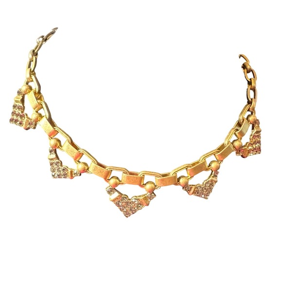 Stella & Dot Gold Tone Statement Necklace Rhinestone Triangle Pendant - Picture 3 of 4